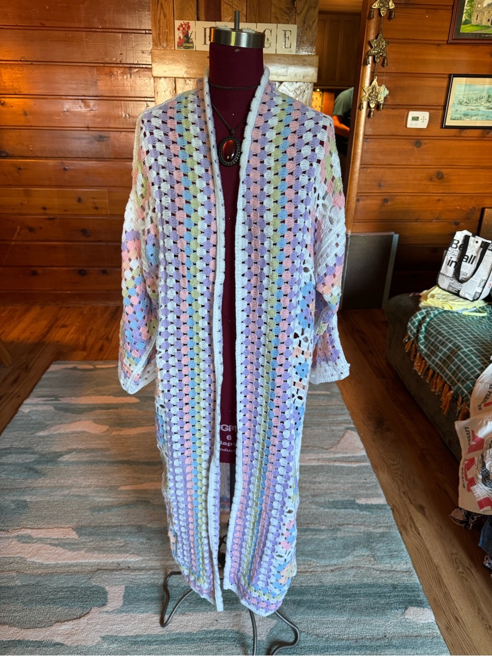 POL NWT Pastel Crochet Duster Cardigan in Lavender, Blue & Pink    O/S